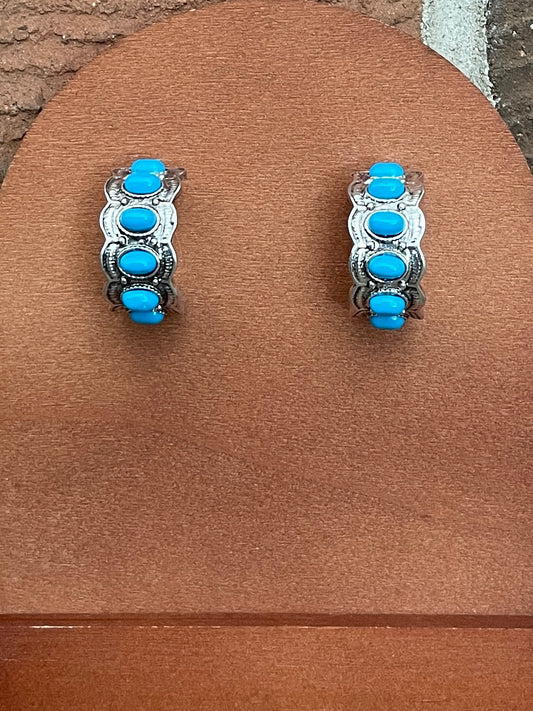 Turquoise Half Hoop Cluster Earrings