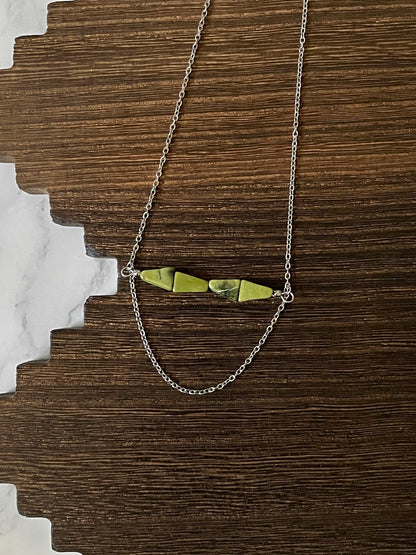 Chaparral Point Natural Stone Western Bar Necklace Silver 16 inch
