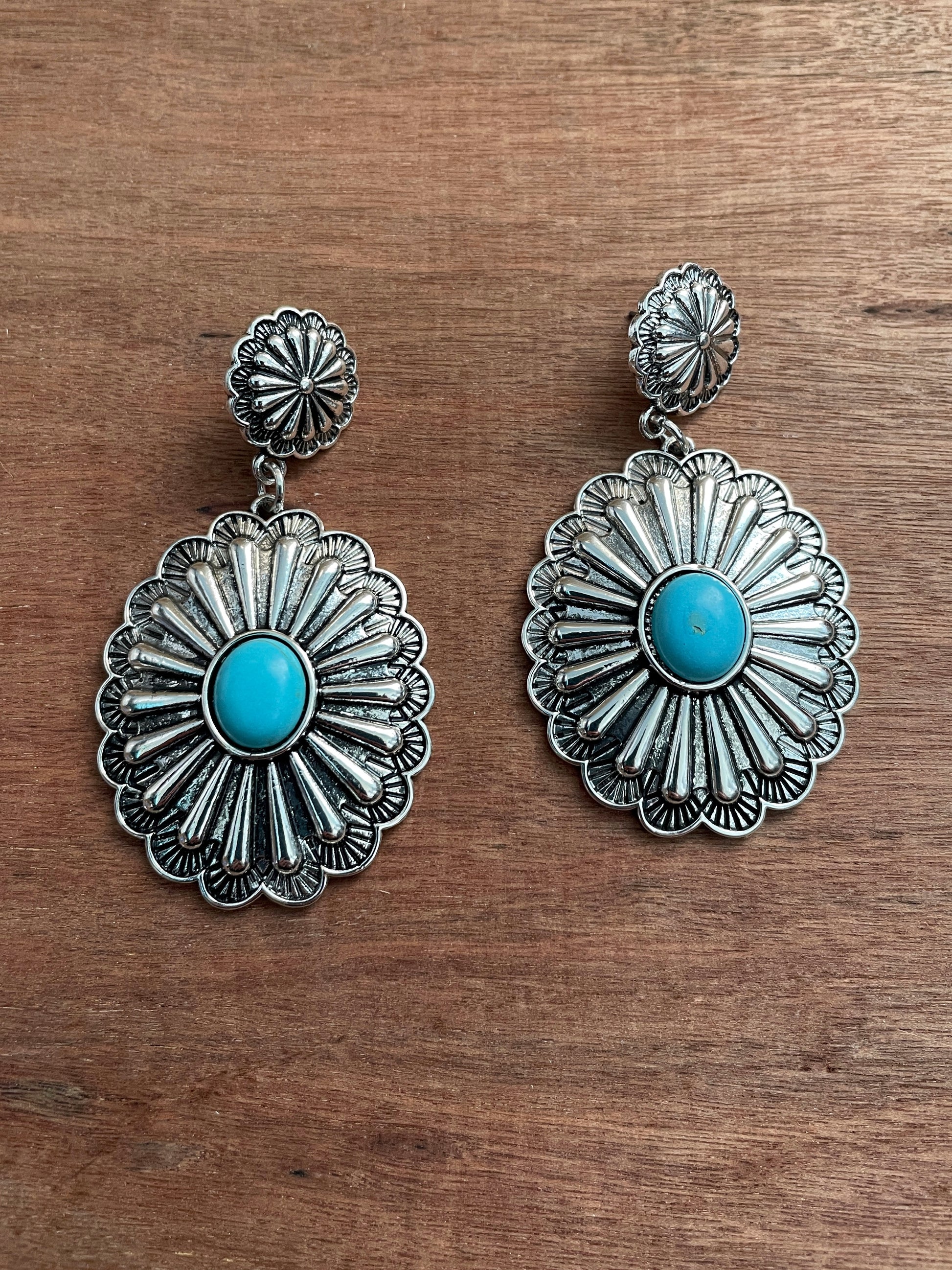 Concho Drop Earrings with Faux Turquoise