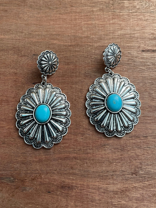 Concho Drop Earrings with Faux Turquoise