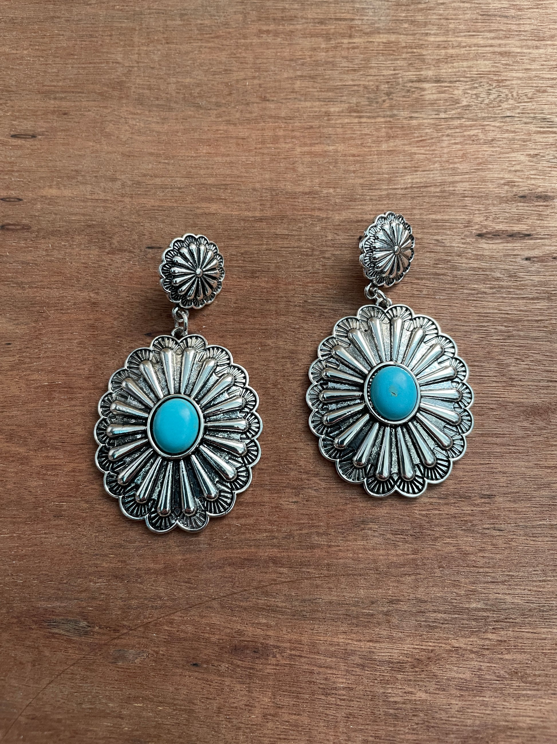 Concho Drop Earrings with Faux Turquoise
