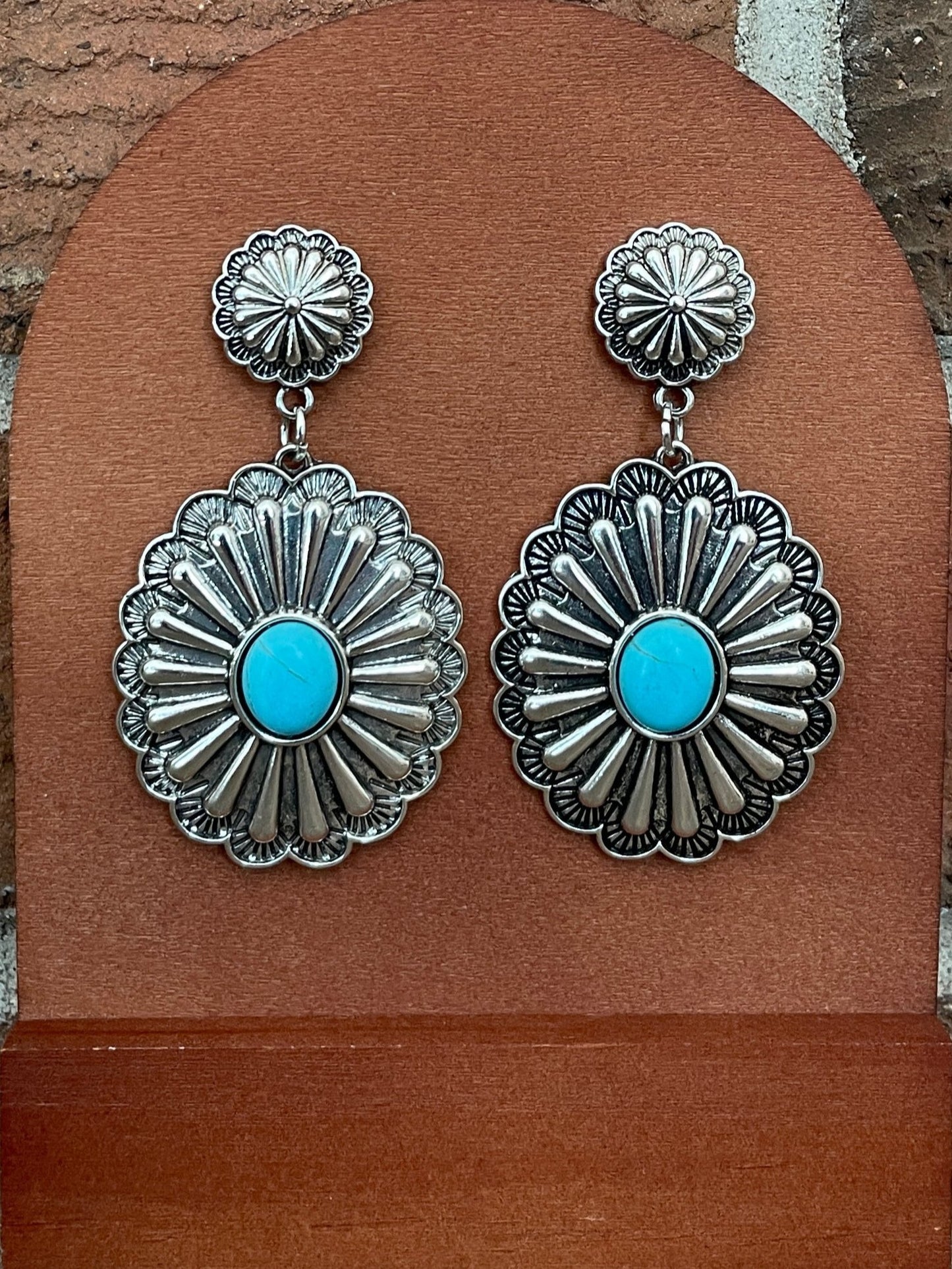 Concho Drop Earrings with Faux Turquoise