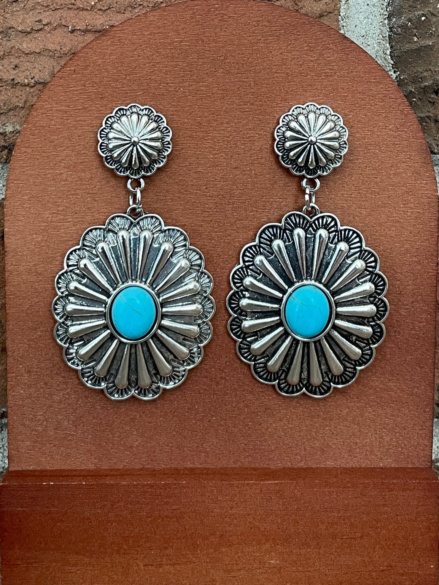 Concho Drop Earrings with Faux Turquoise