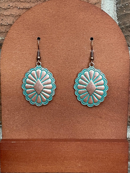 Copper Concho Earrings with Brushed Turquoise