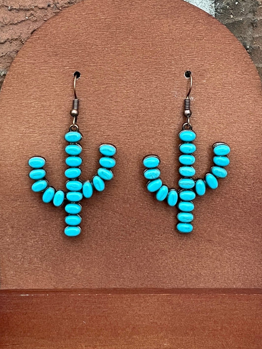 Copper Saguaro Cactus Turquoise Cluster Earrings