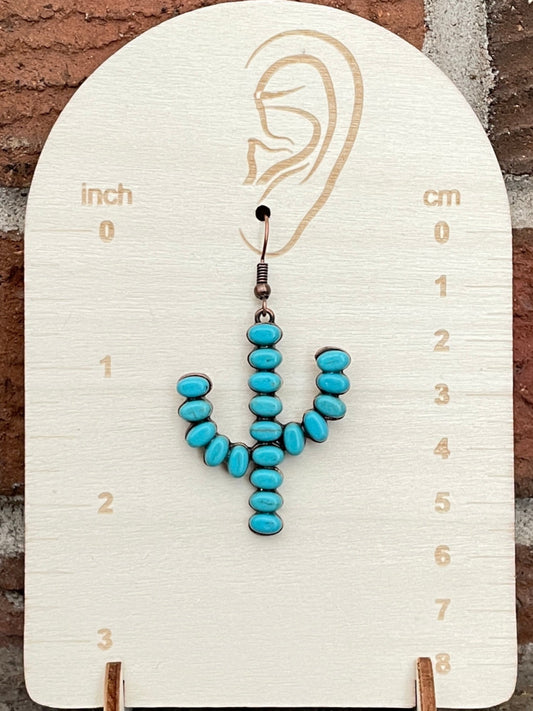 Copper Saguaro Cactus Turquoise Cluster Earrings