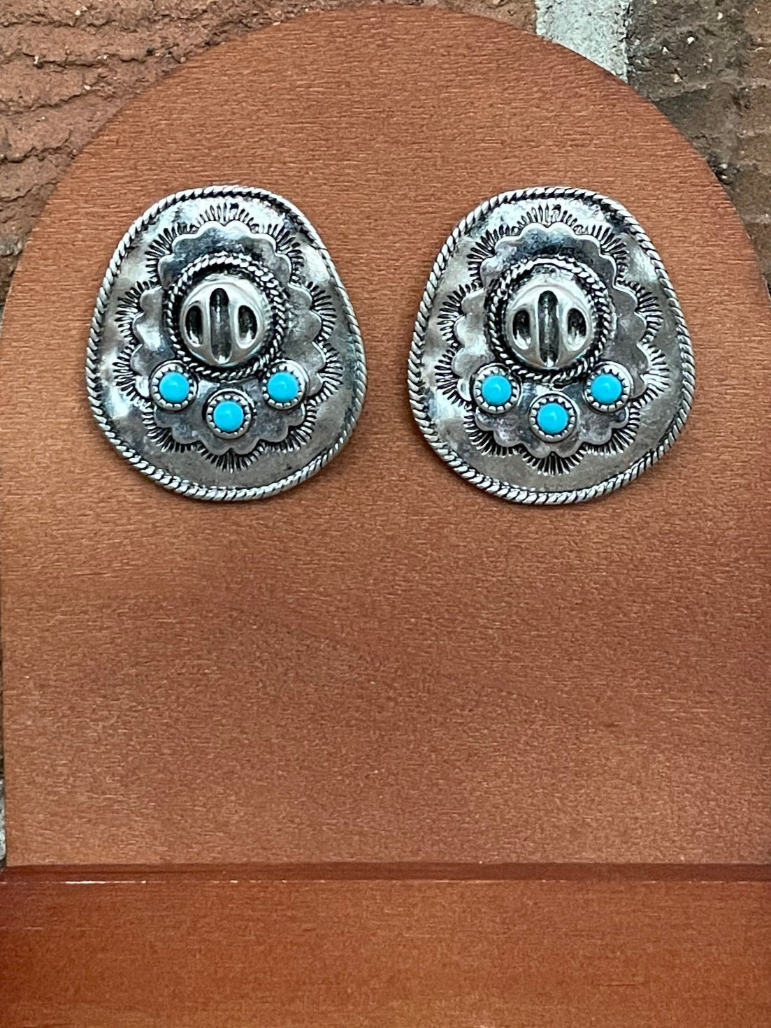 Cowboy Hat Stud Earrings with Faux Turquoise