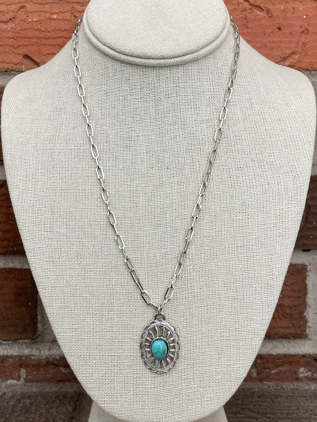 Cutout Concho Necklace Set with Faux Turquoise & Navajo Style Pearls