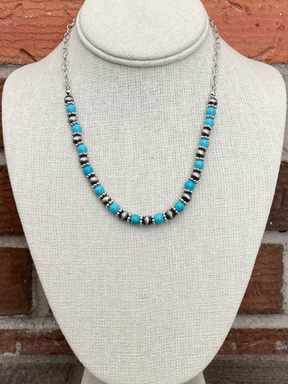 Cutout Concho Necklace Set with Faux Turquoise & Navajo Style Pearls