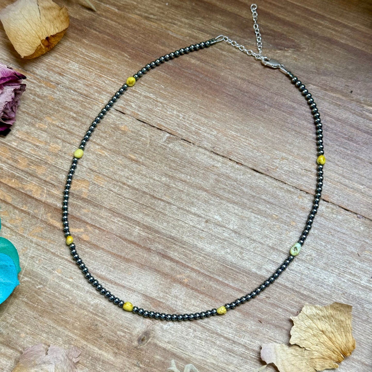 15” Palomino Turquoise Necklace – Sterling Silver Pearls