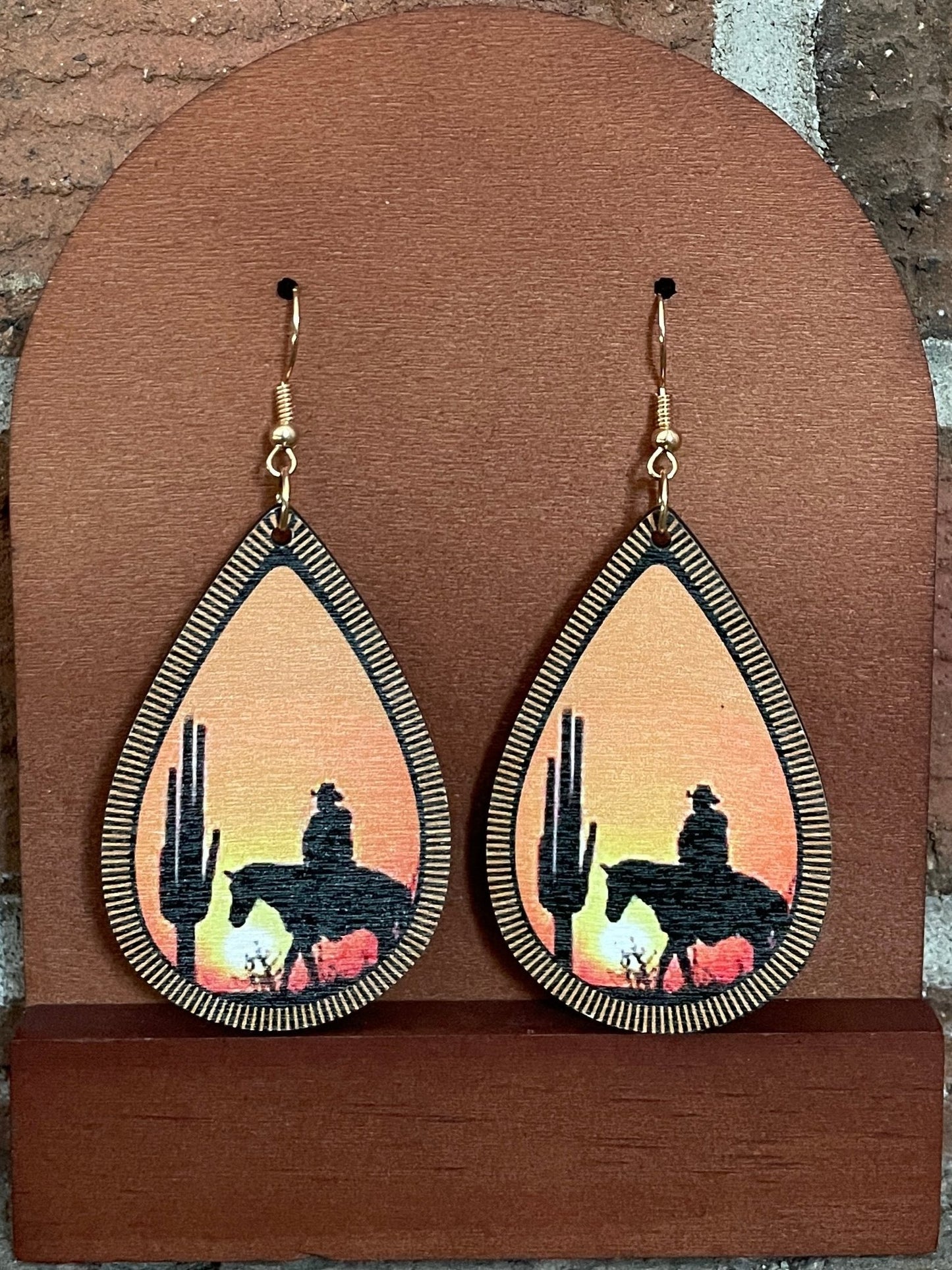 Desert Cowboy Sunset Wood Earrings