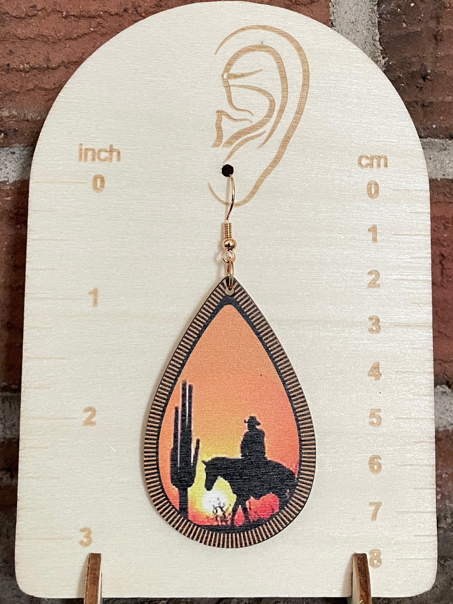 Desert Cowboy Sunset Wood Earrings