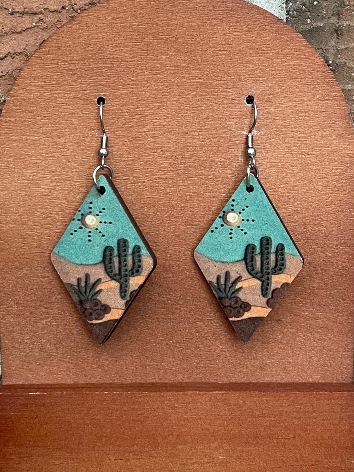 Desert Vibes Saguaro Cactus Wood Earrings
