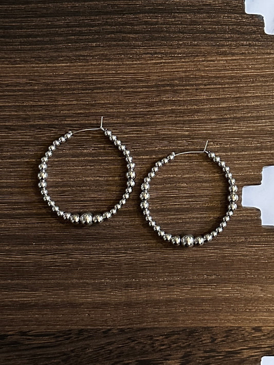 Dual Graduated Stainless Steel Western Pearl Hoop Earrings Red Saguaro Jewelry by Cimarron Red Saguaro Trading Post