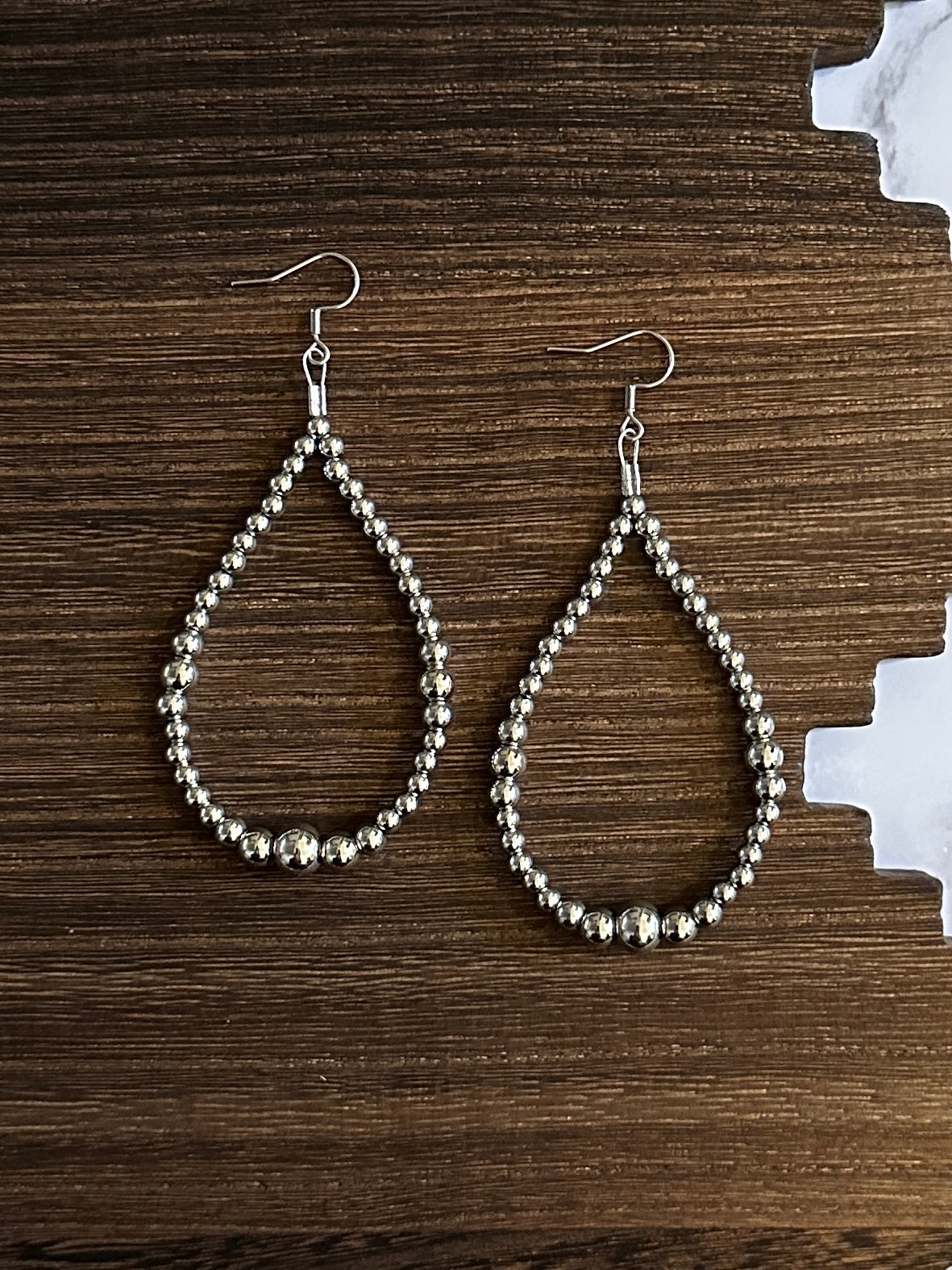 Dual Graduated Stainless Steel Western Pearl Teardrop Earrings Red Saguaro Jewelry by Cimarron Red Saguaro Trading Post