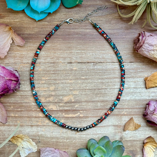 14” Pink sea sediment Choker – Sterling Silver Pearls