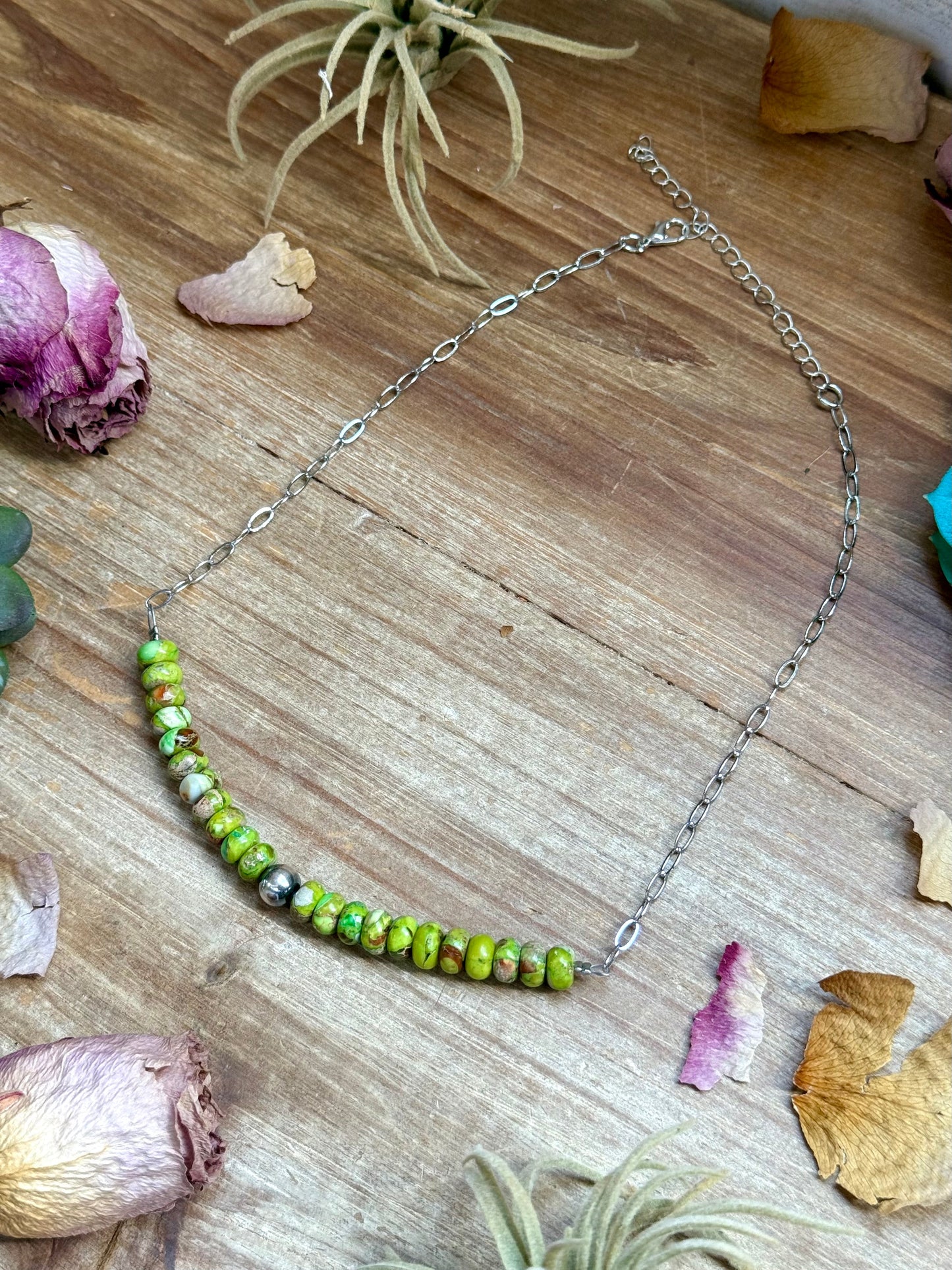 16” Green Variscite Paperclip Necklace – Sterling Silver Accent