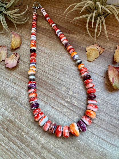 BE BOLD - 22-Inch Spiny Oyster & Wampum Statement Necklace with Sterling Silver Pearls