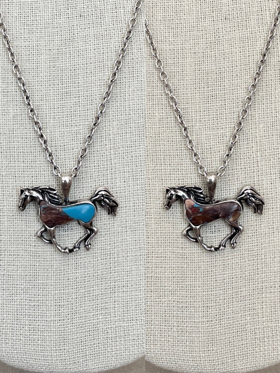 Running Horse Necklace with Natural Stone Inlay