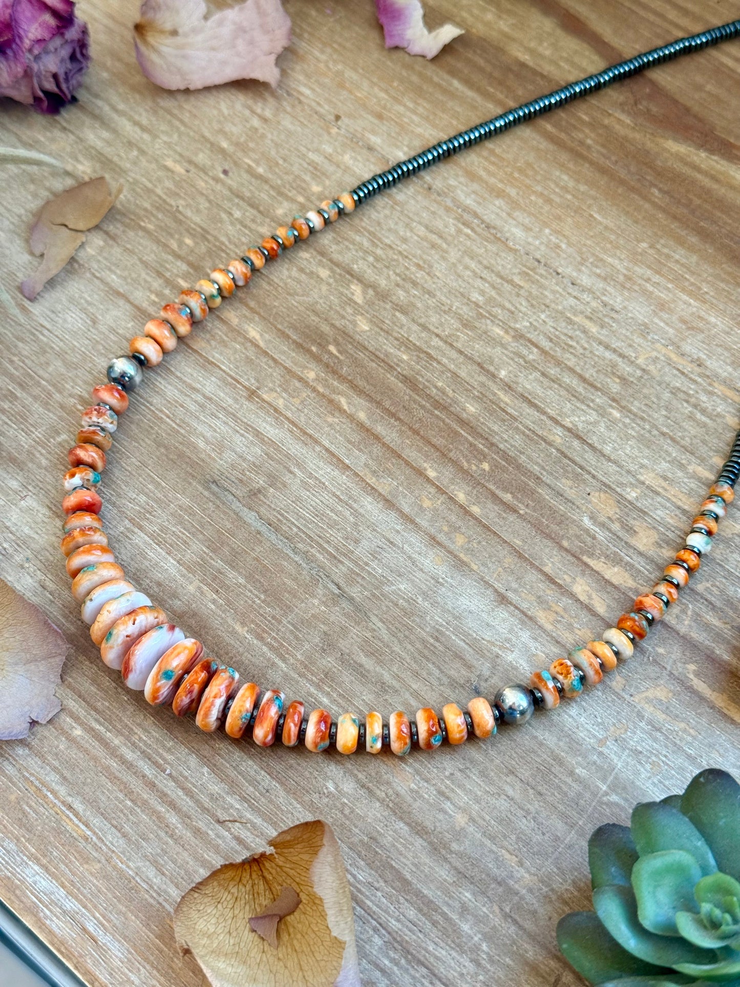 22” Orange & Turquoise Graduated Necklace