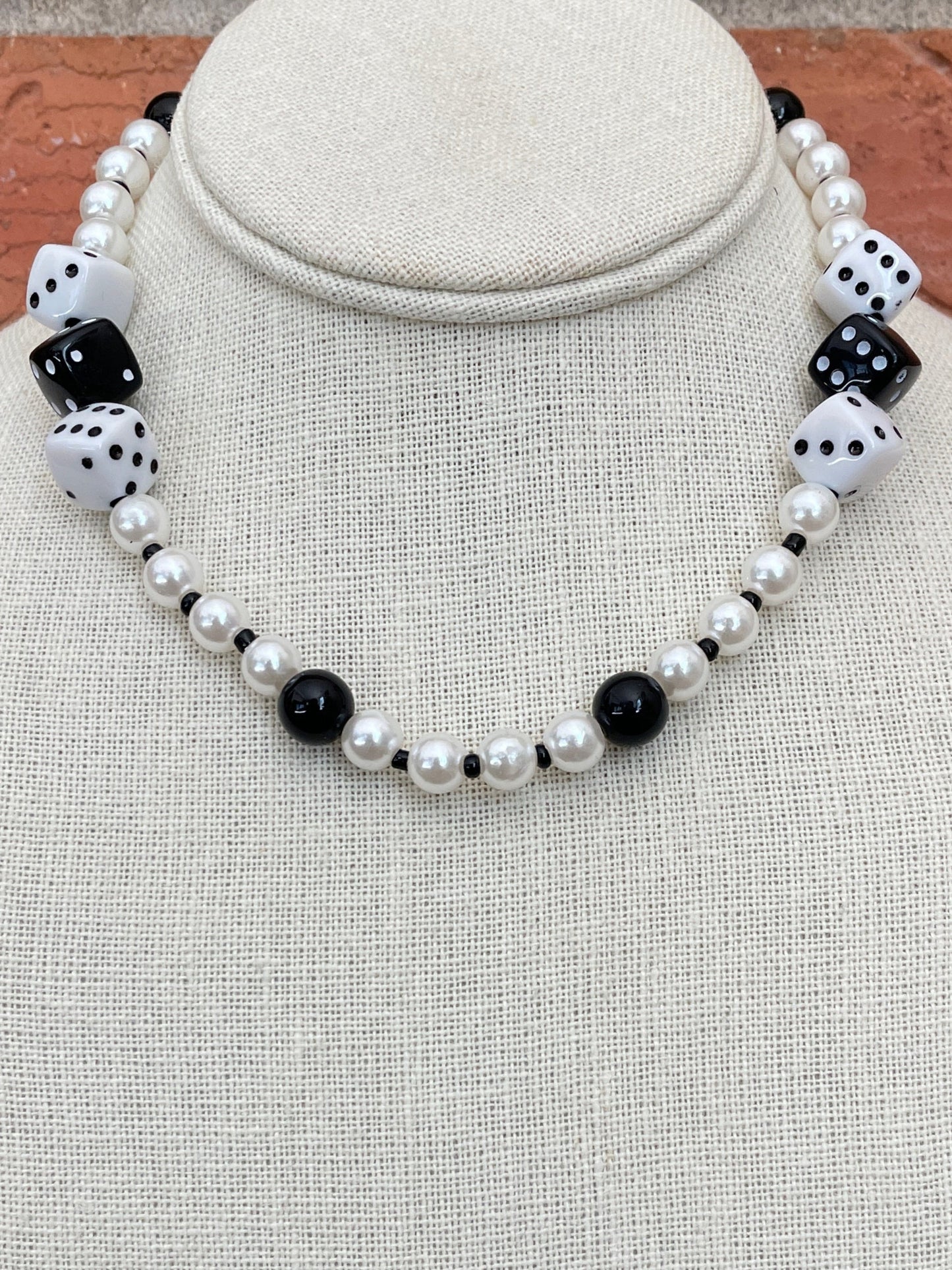 Faux Pearl Choker Necklace with Dice