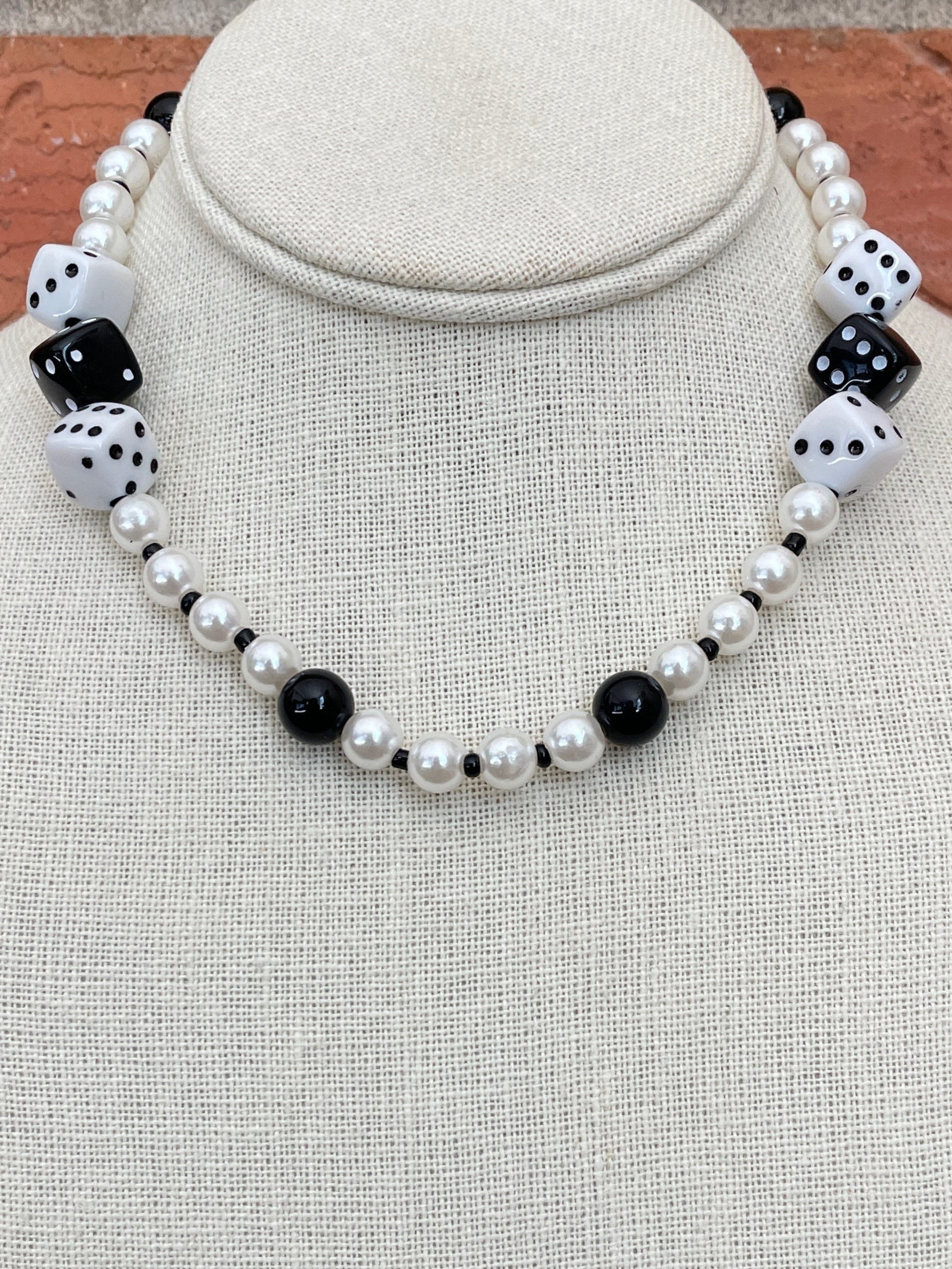 Faux Pearl Choker Necklace with Dice