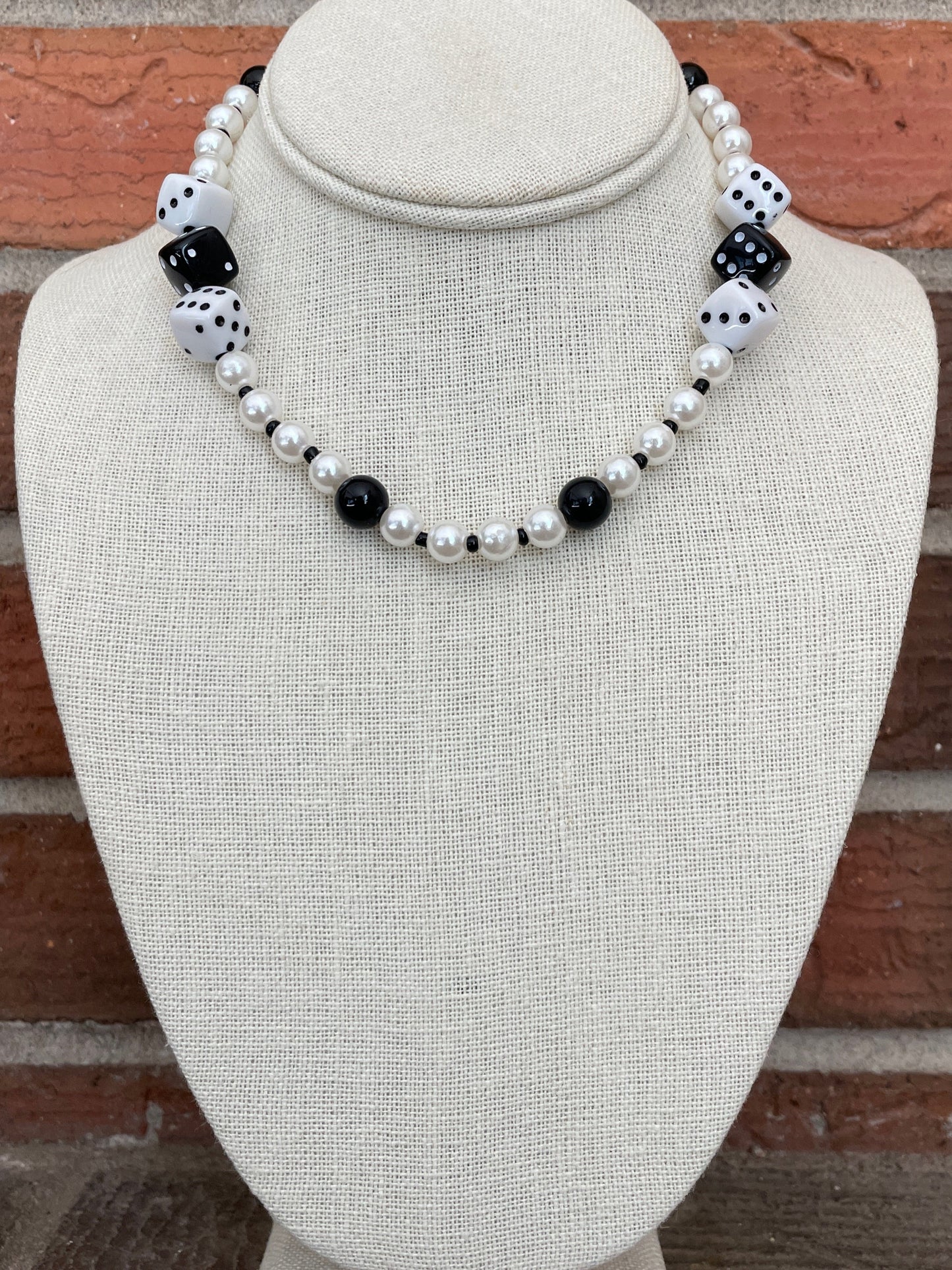 Faux Pearl Choker Necklace with Dice