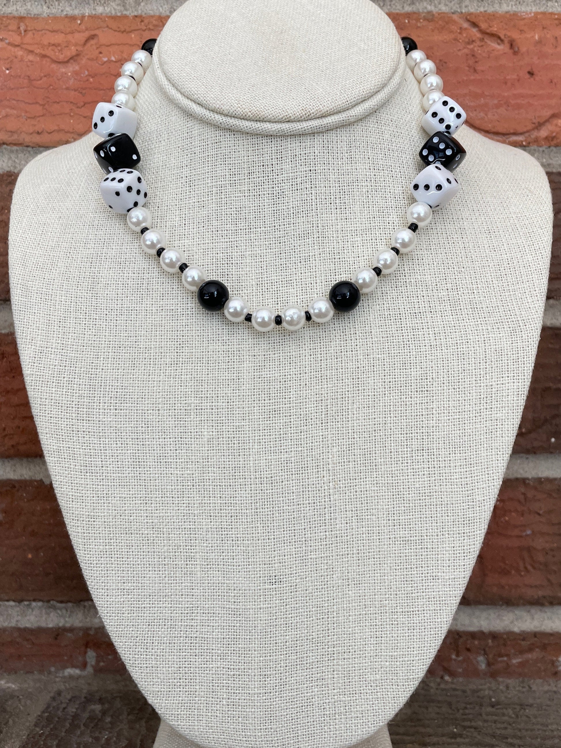 Faux Pearl Choker Necklace with Dice