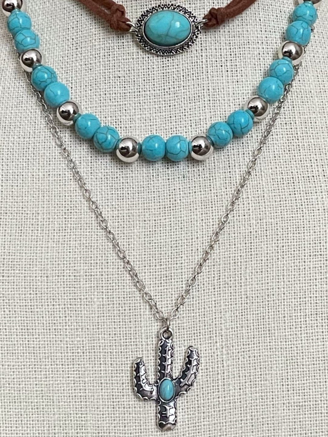 Faux Turquoise Choker and Saguaro Cactus Necklace Set