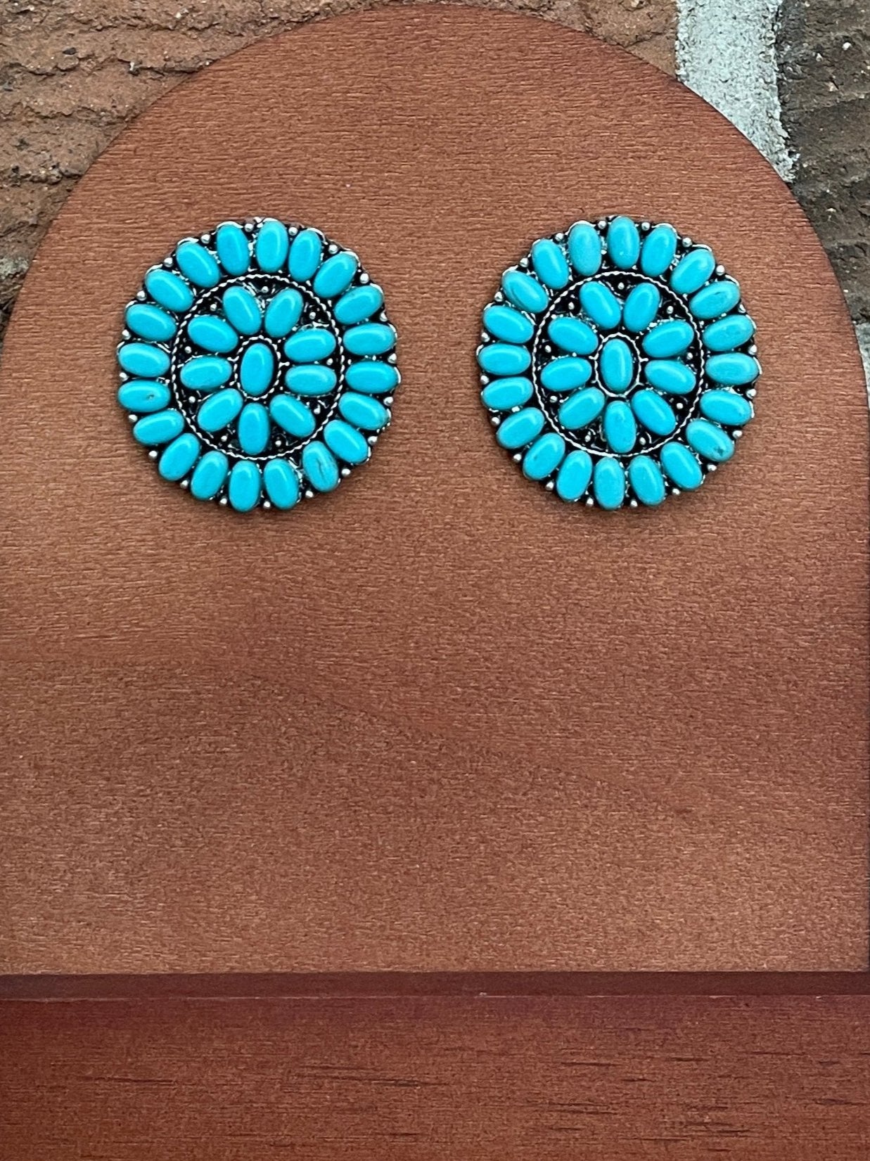 Faux Turquoise Cluster Concho Earrings