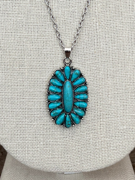 Faux Turquoise Cluster Pendant Necklace