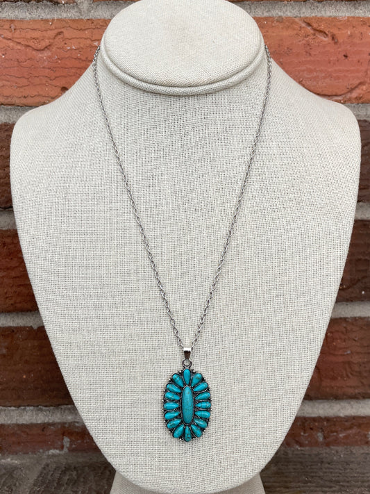 Faux Turquoise Cluster Pendant Necklace