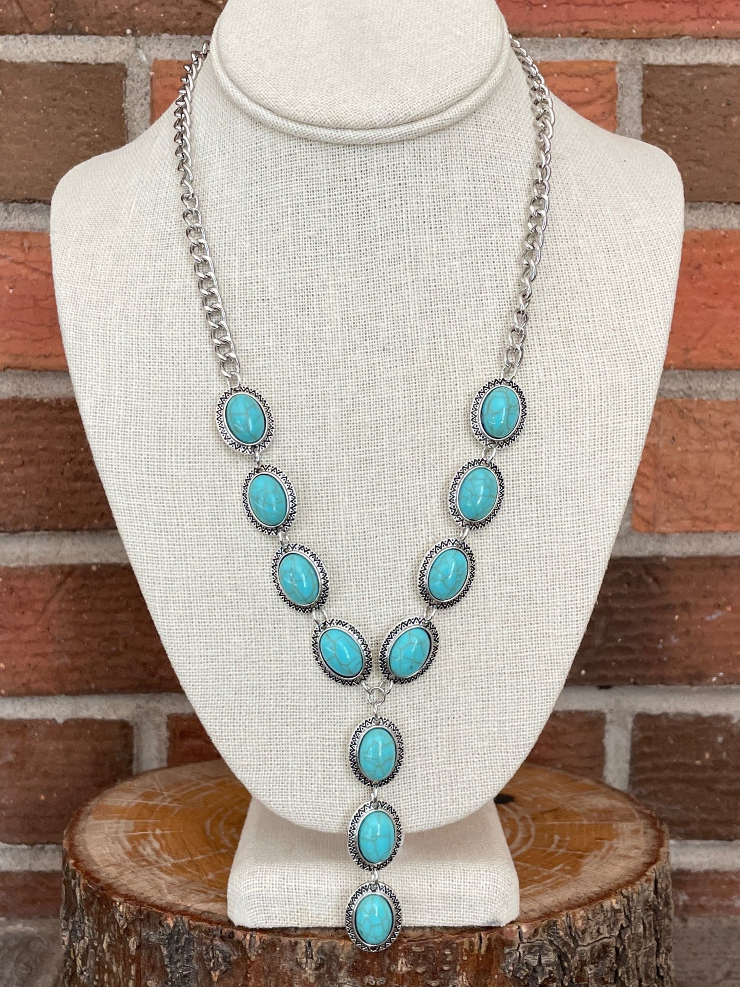 Faux Turquoise Concho Lariat Necklace