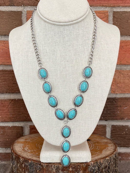 Faux Turquoise Concho Lariat Necklace