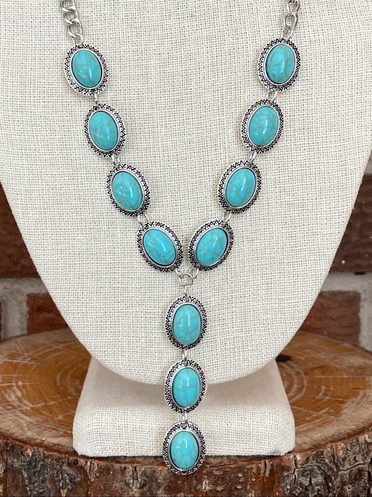 Faux Turquoise Concho Lariat Necklace