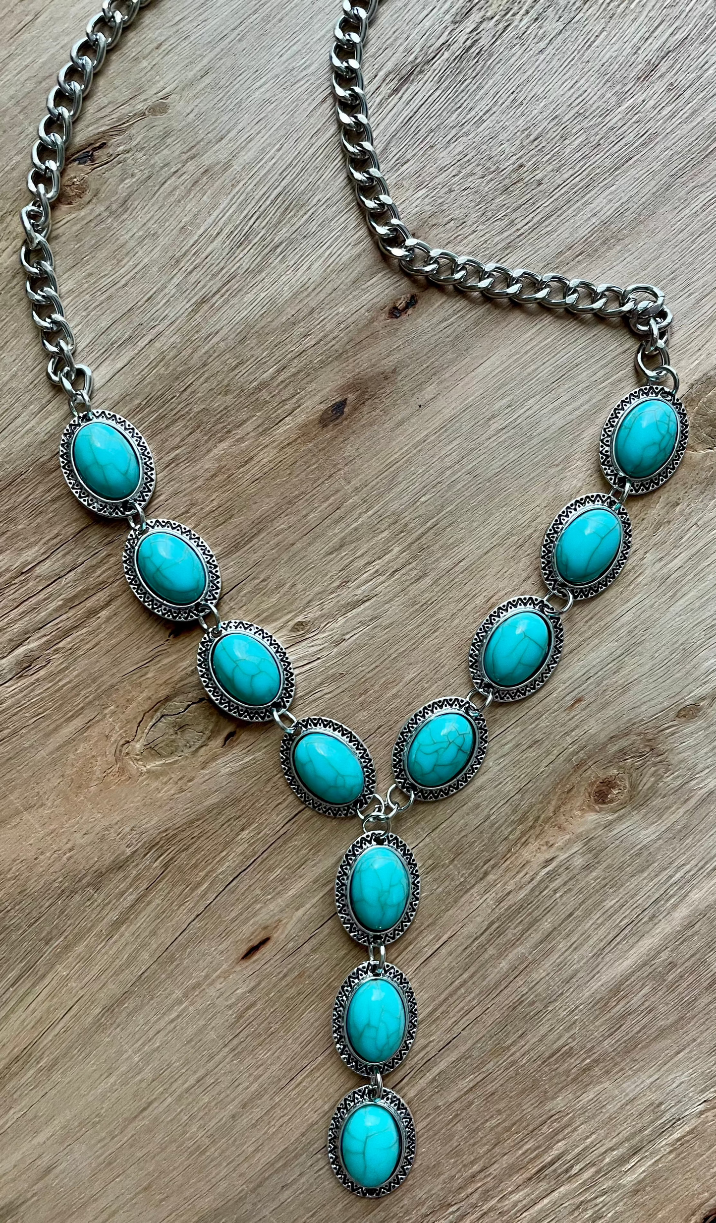 Faux Turquoise Concho Lariat Necklace