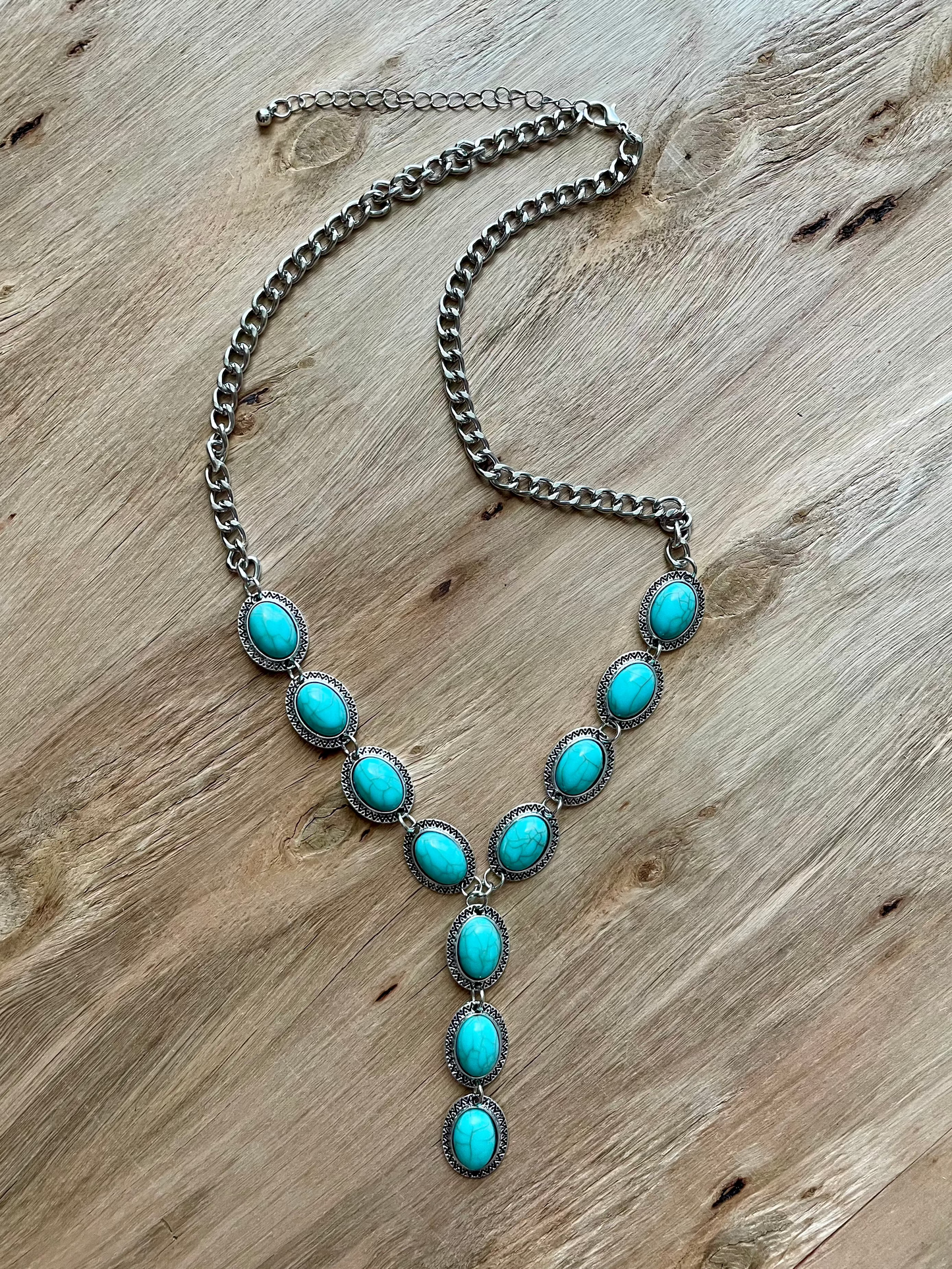 Faux Turquoise Concho Lariat Necklace