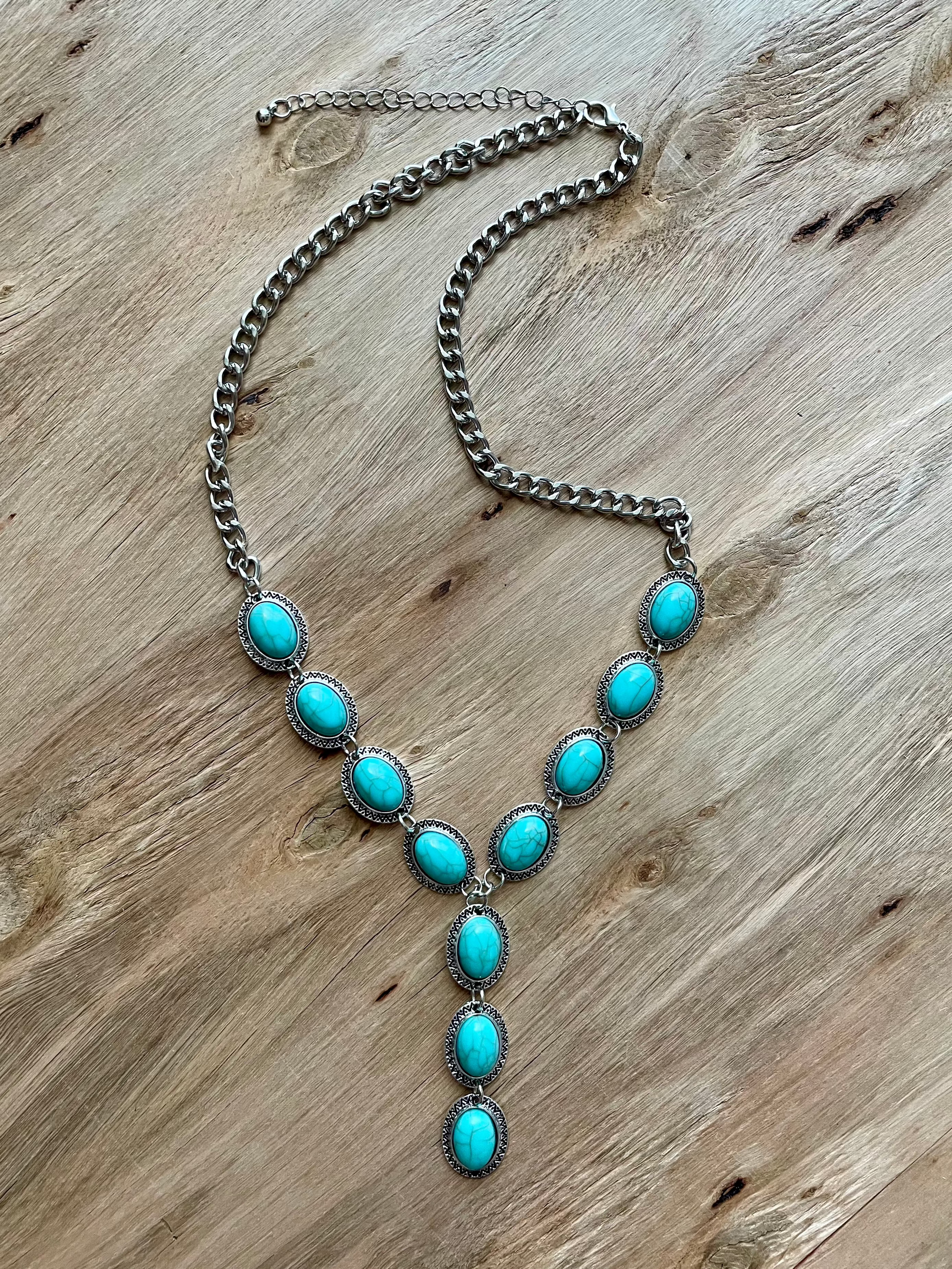 Faux Turquoise Concho Lariat Necklace