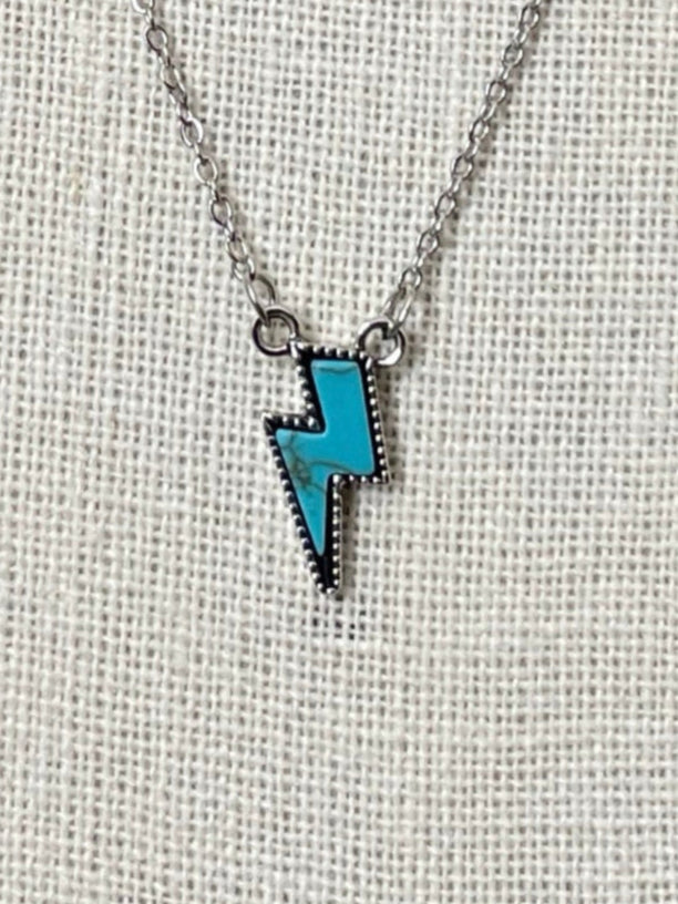 Faux Turquoise Lightning Bolt Necklace – Red Saguaro Trading Post