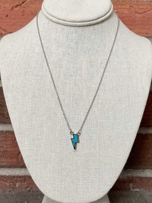 Faux Turquoise Lightning Bolt Necklace