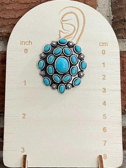 Faux Turquoise and Silver Sunburst Cluster Earrings