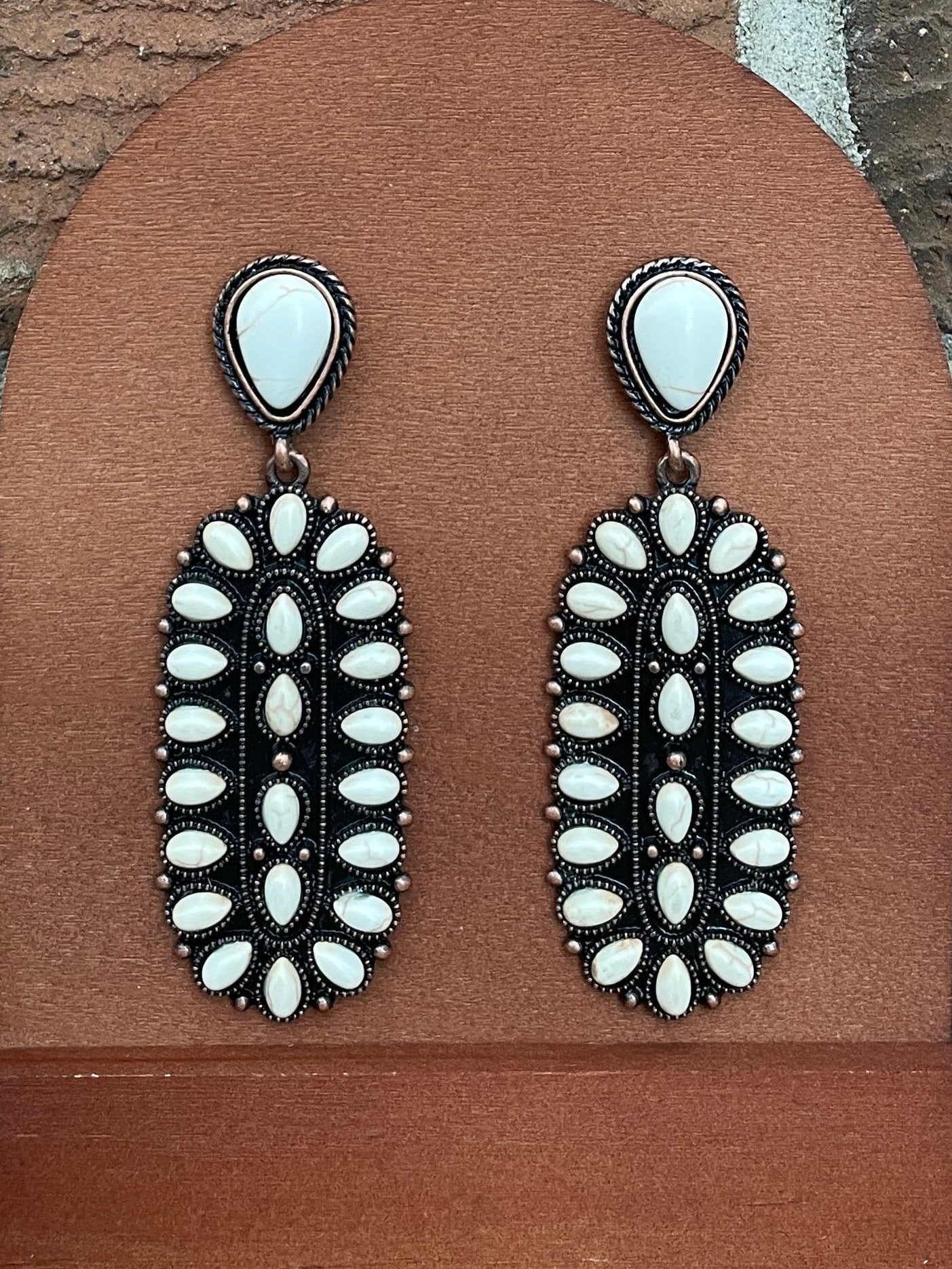 Faux White Buffalo Long Cluster Earrings