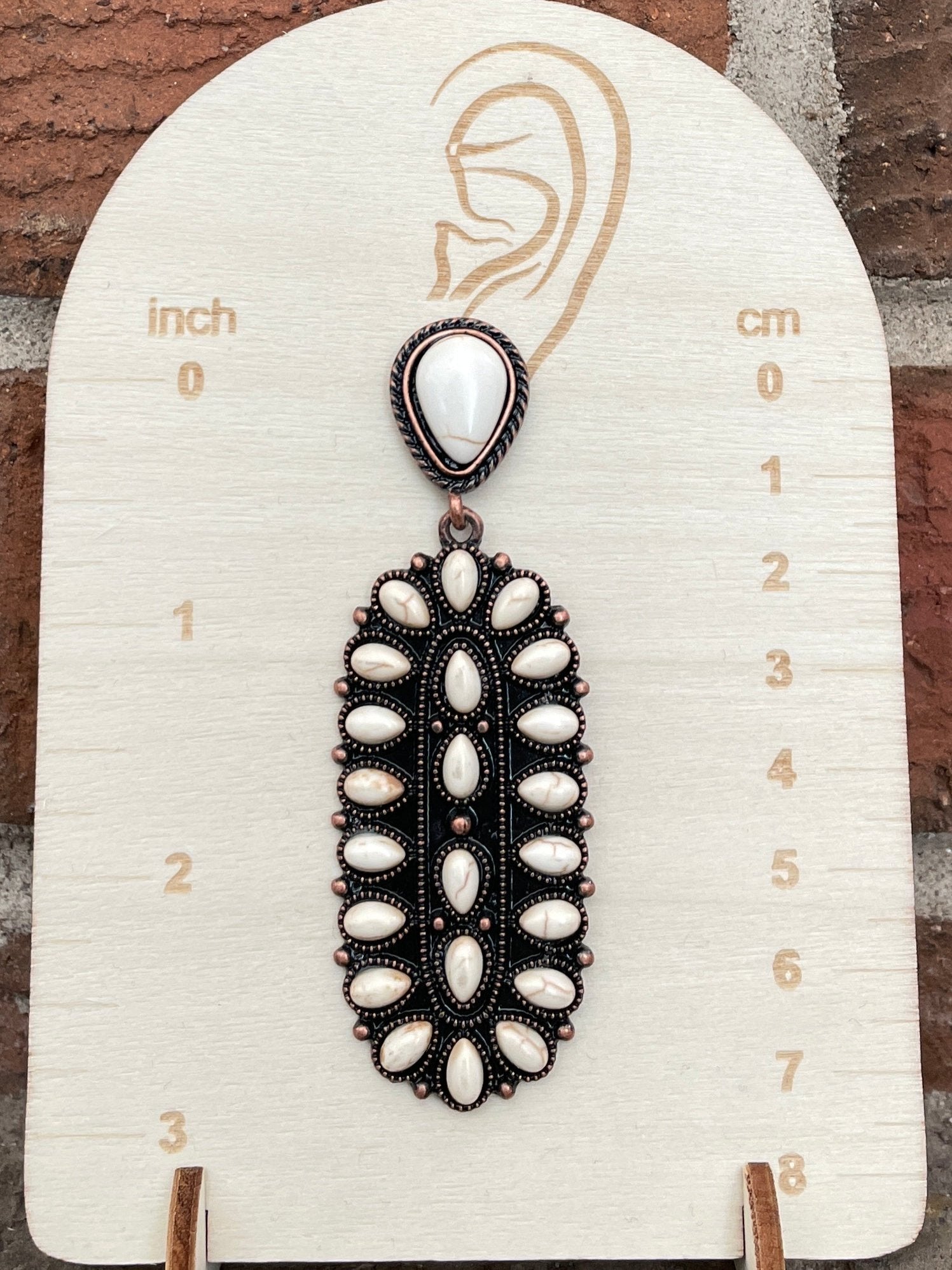 Faux White Buffalo Long Cluster Earrings