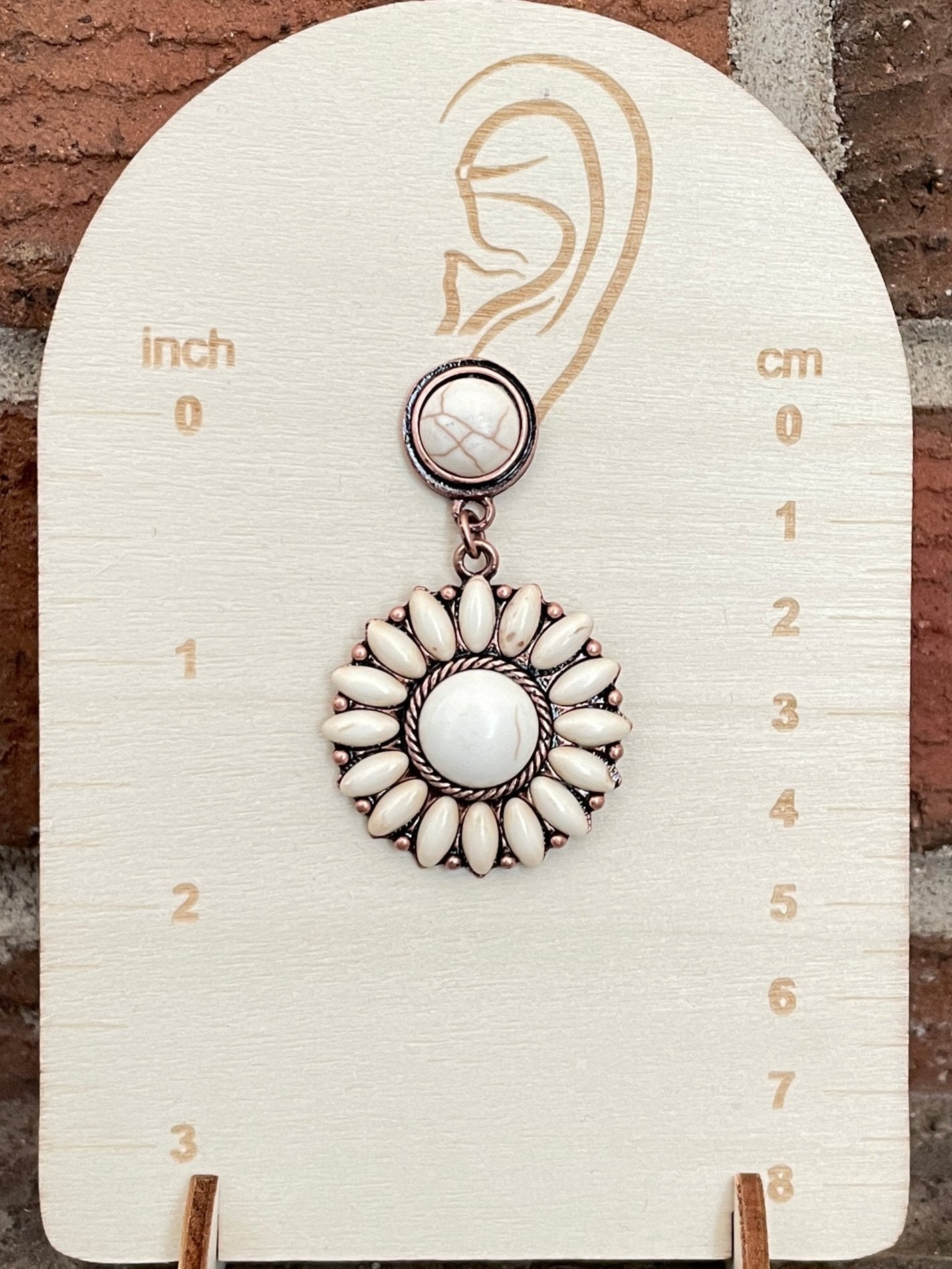 Faux White Buffalo Sunburst Cluster Drop Earrings