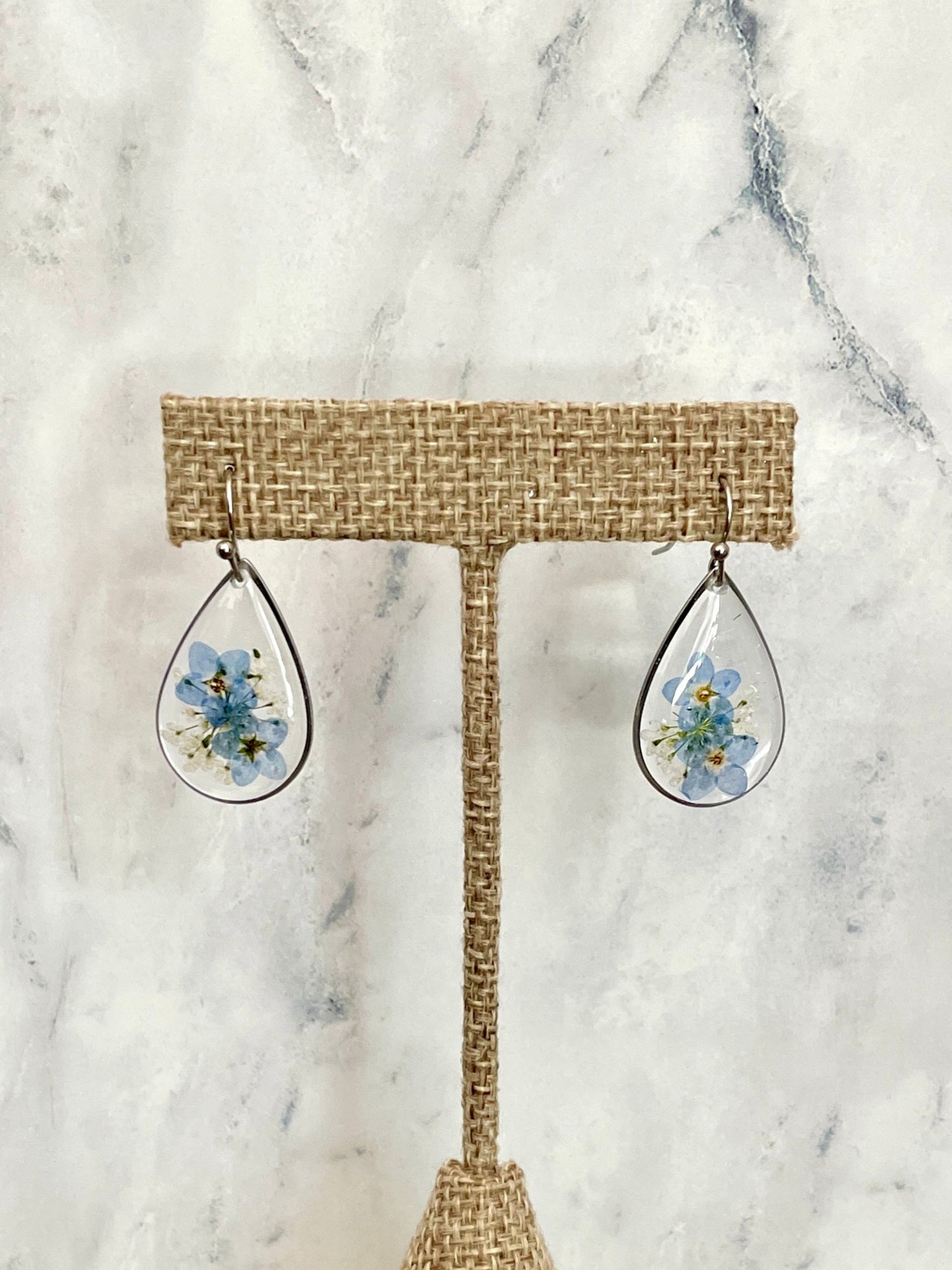 Forget Me Not Pressed Flower Resin Earrings