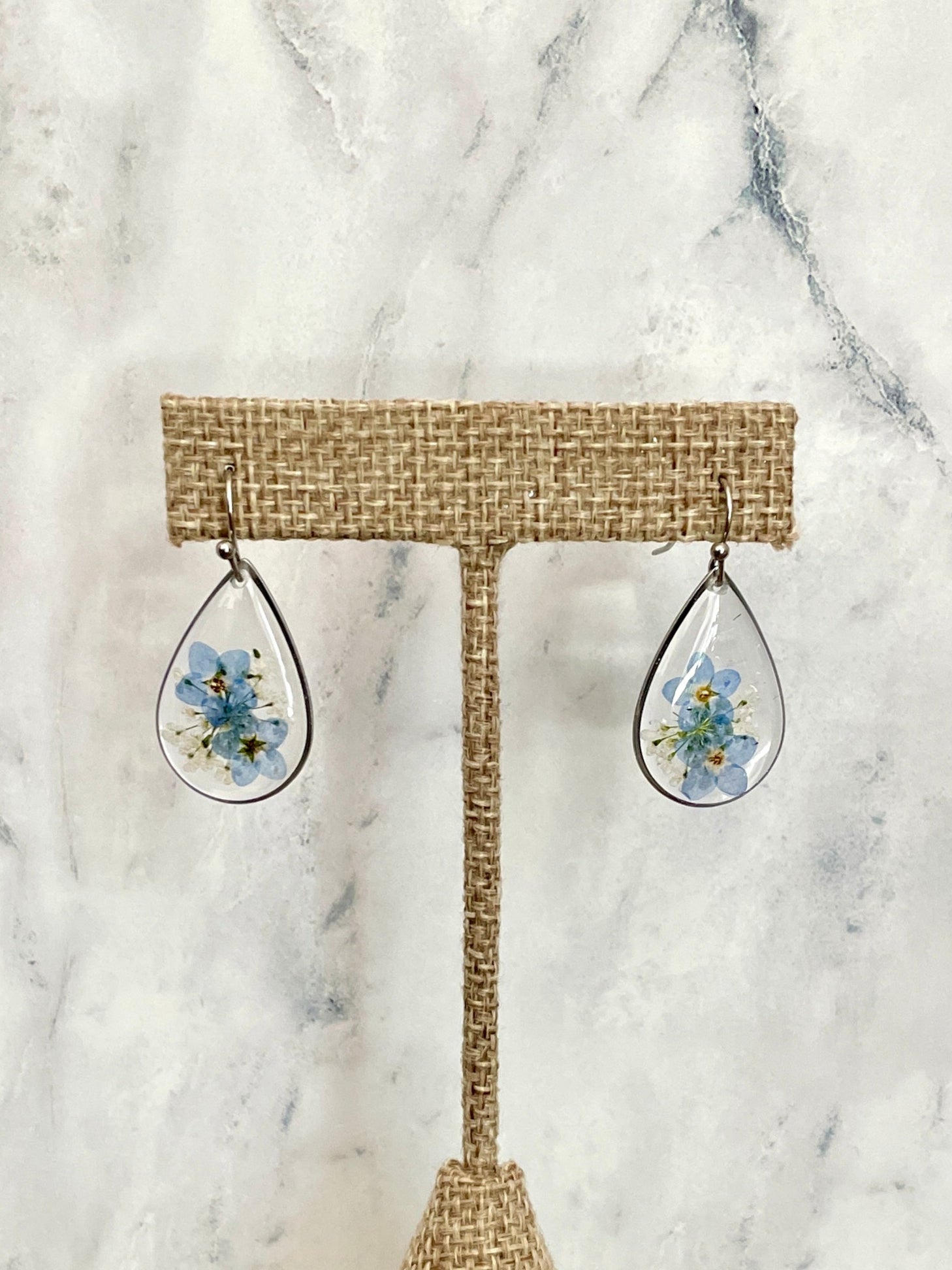 Forget Me Not Pressed Flower Resin Earrings