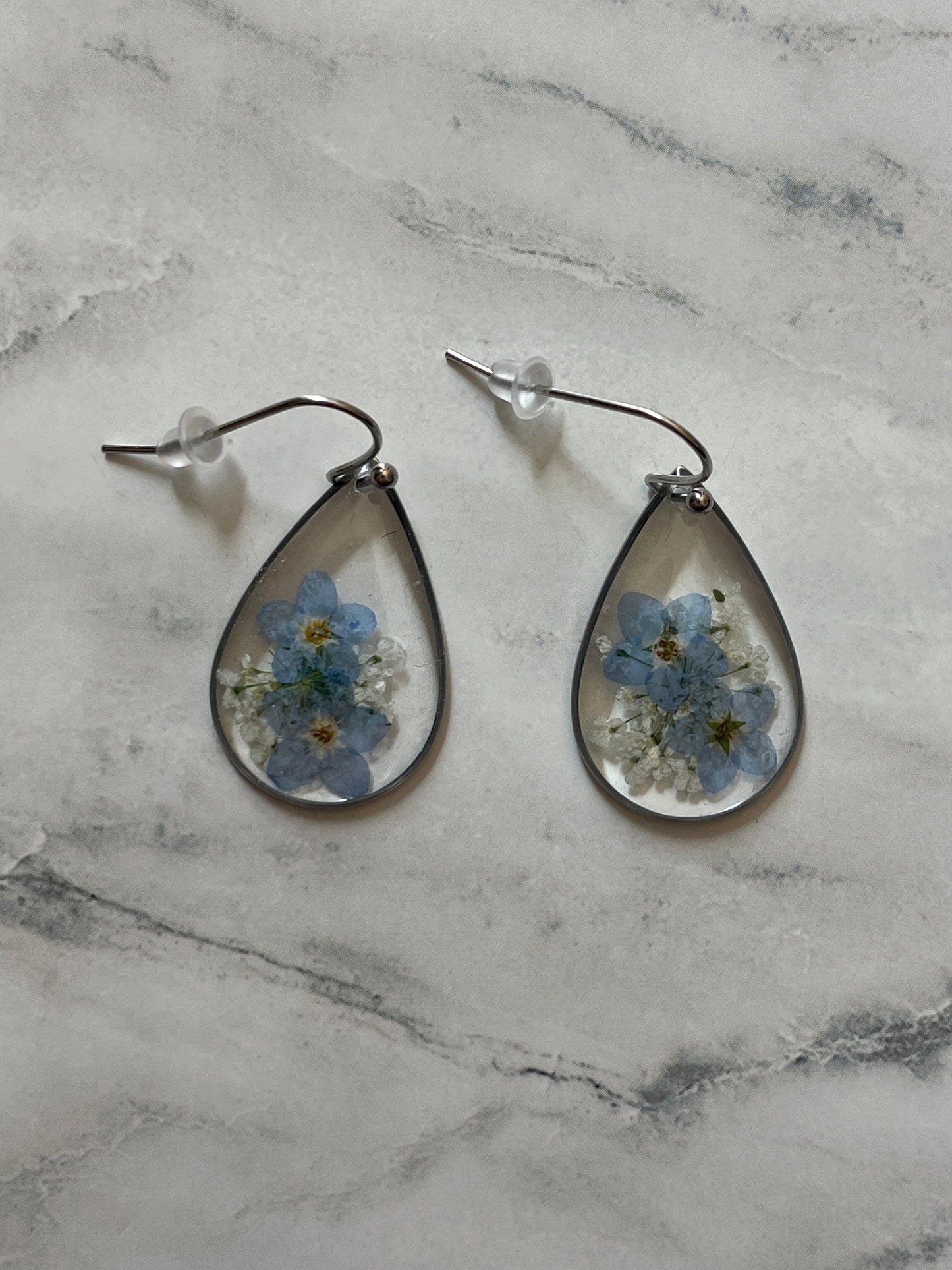 Forget Me Not Pressed Flower Resin Earrings