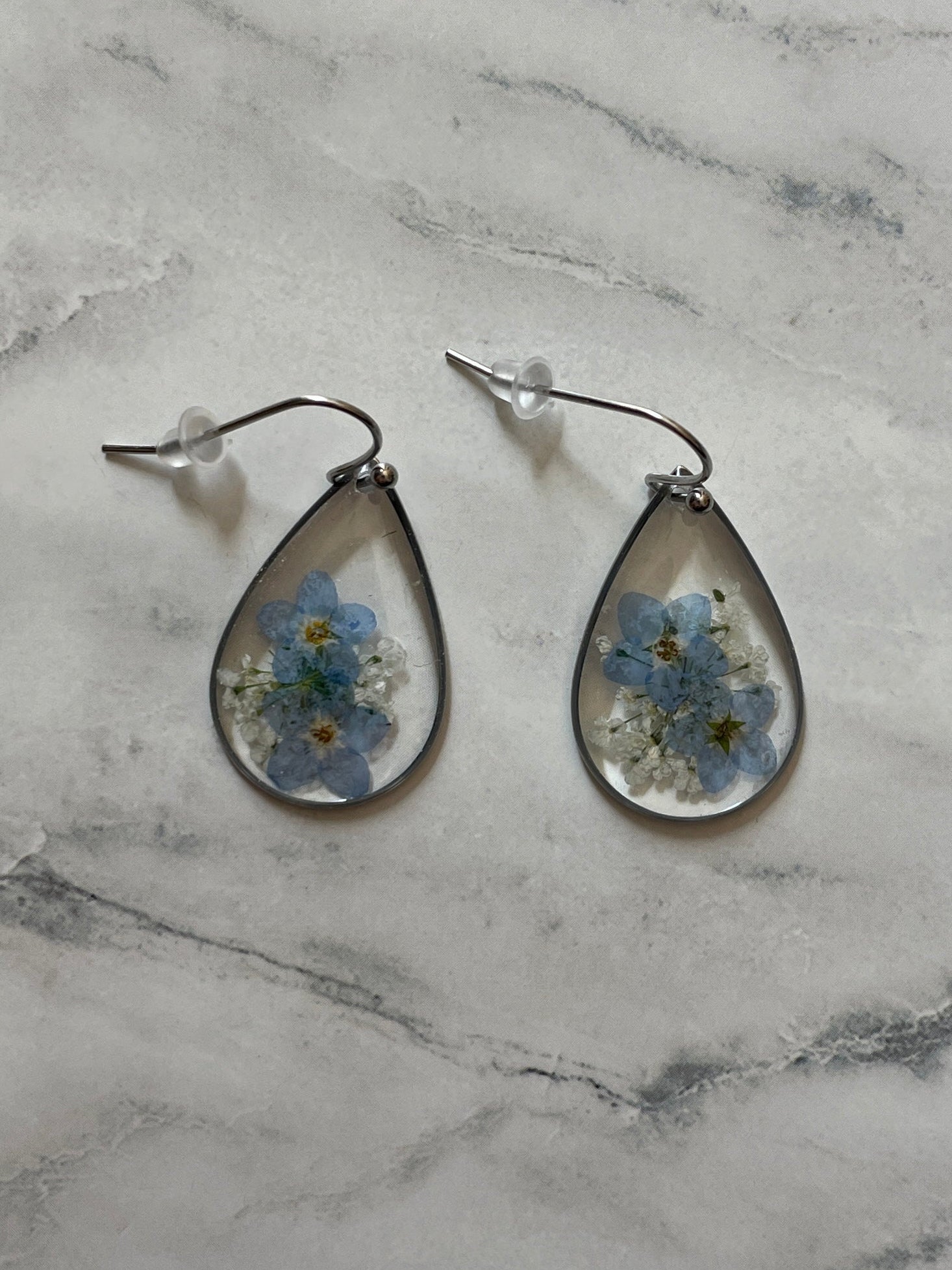 Forget Me Not Pressed Flower Resin Earrings