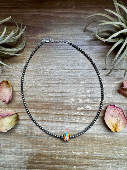 Sterling Silver Pearl & Mojave Bead Choker Necklace 14 inch