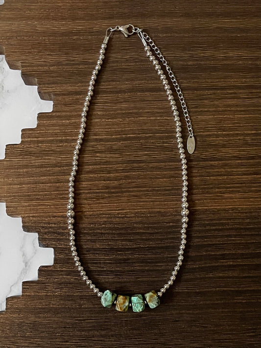 Geometric Faceted African Turquoise Western Pearl Necklace 16 inch